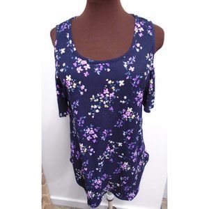 EUC KIM & CAMI COLD SHOULDER LADIES TOP SIZE LARGE BLUE FLORAL